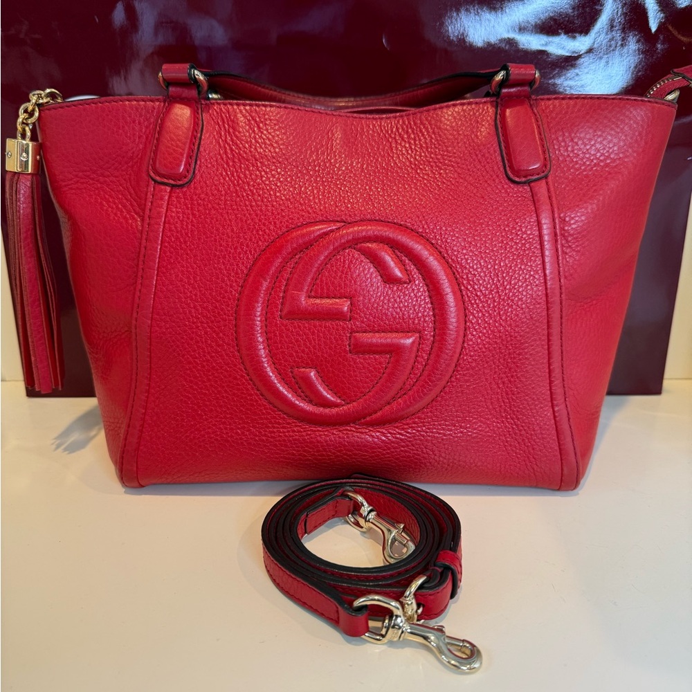 Gucci Red Soho Convertible Tote with crossbody strap